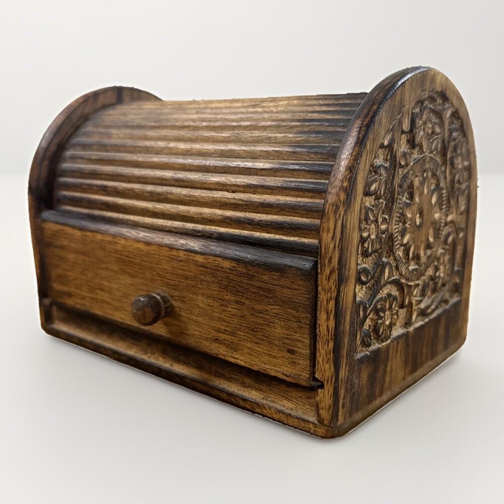 Mini Roll Top Wood Bread Box / Trinket / Jewelry Box 7.5x5x5 Farmhouse Decor